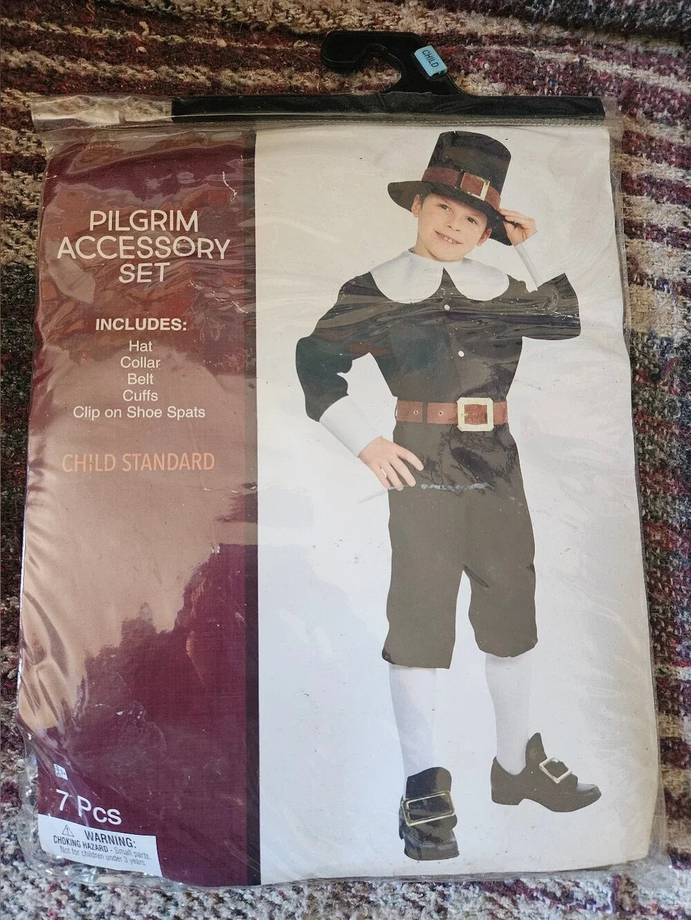 NWTS Amscan Kids Pilgrim Accessory Set - Black & White with Brown Belt 8-10